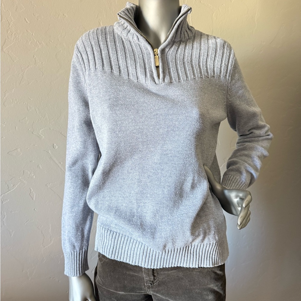 Karen Scott‎ Light Gray 1/4 Zip Polo Preppy Casual Eclectic Grandpa Sweater